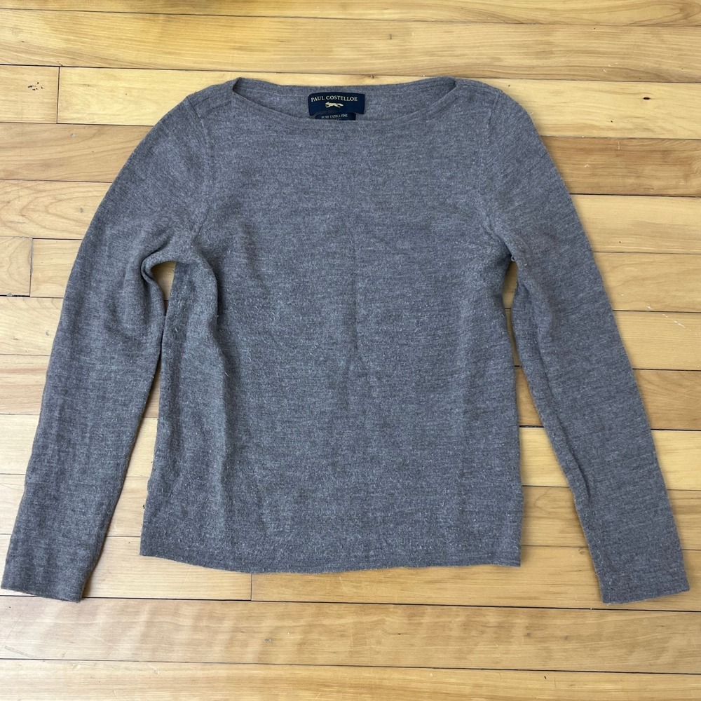 Paul Costelloe Grey Pure Extra Fine Merino Wool Boat Neck Sweater Medium